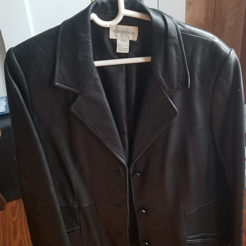 Black leather jacket/genuine lamb skin